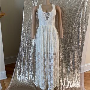 long lace white dress